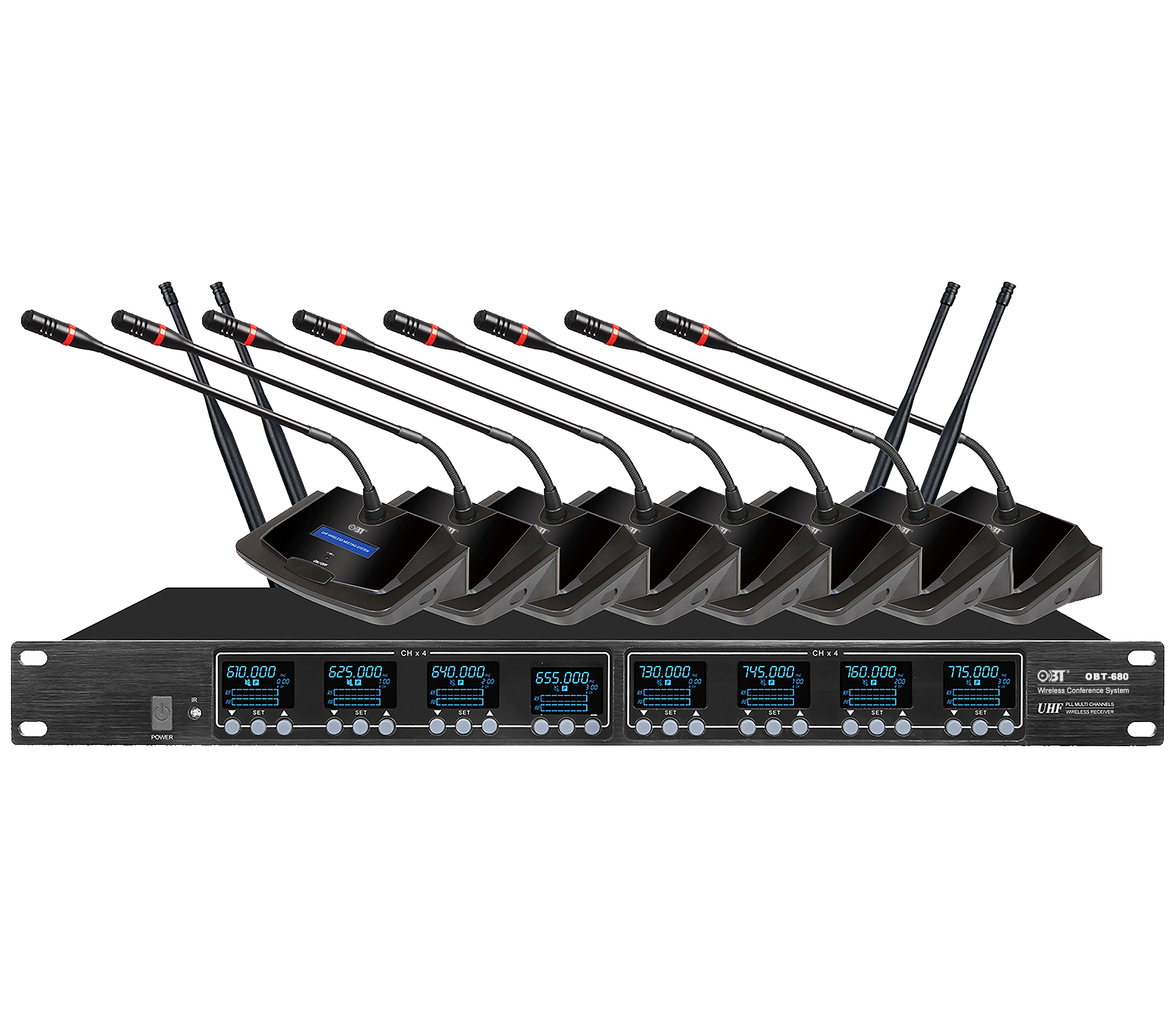 U段無線會議系統一拖八無線話筒套裝 OBT-680
